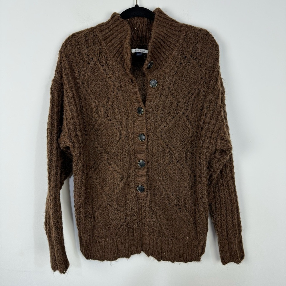 American Eagle Brown Chunky Buttoned Sweater Boho… - image 1